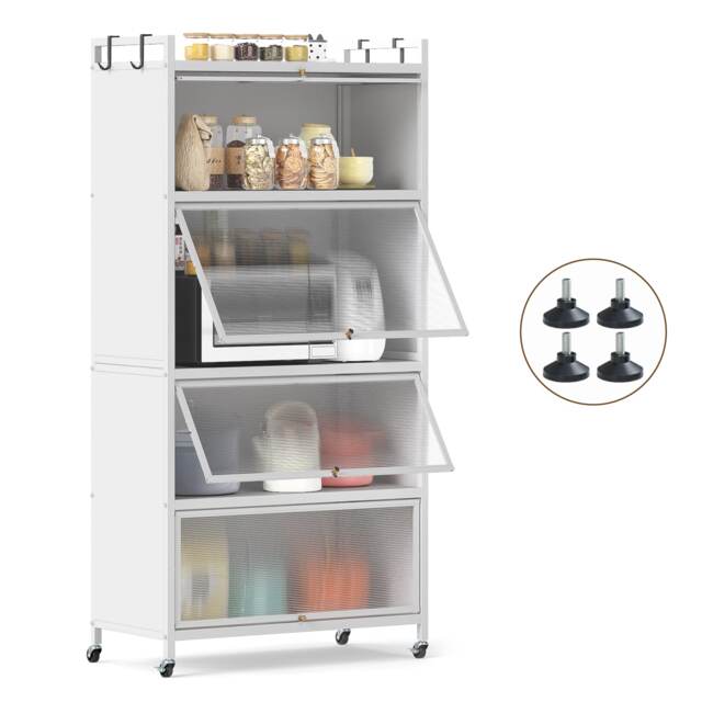 COSTWAY 5-Tier Kitchen Storage Cabinet with Wheels-White