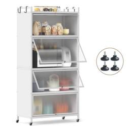 COSTWAY 5-Tier Kitchen Storage Cabinet with Wheels-White