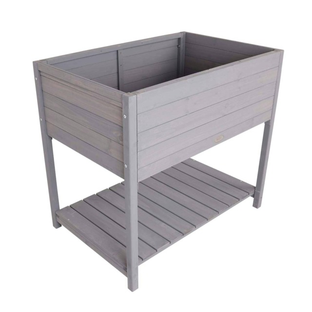 Charles Bentley FSC Wooden Planter - Grey - Raised Box with Shelf Herb Plant Box
