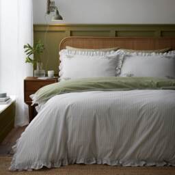 Appletree Frilled Embroidered Bow Stripe Duvet Cover Set Green