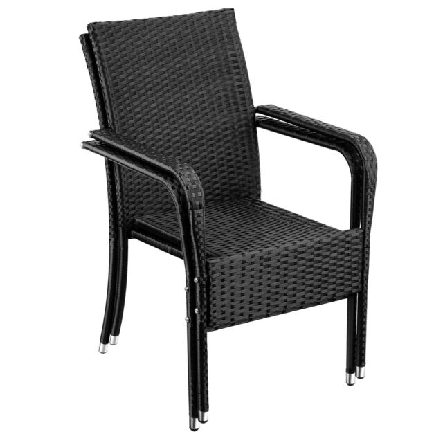 Rattan Garden Chair Girona - polyrattan and steel, weather and sun resistant, stackable Black black 2