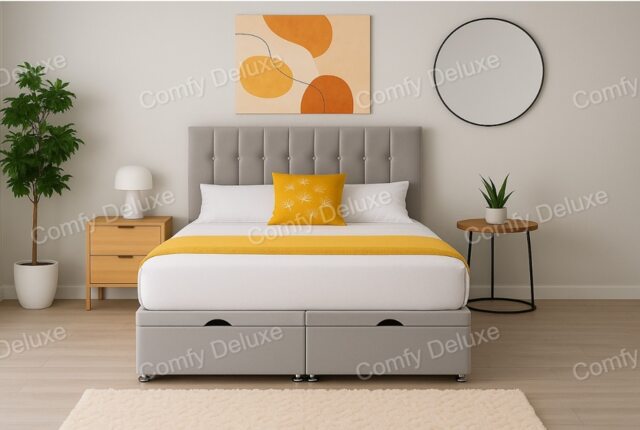End Opening Ottoman Divan Bed Set Silver Plush 3ft Single