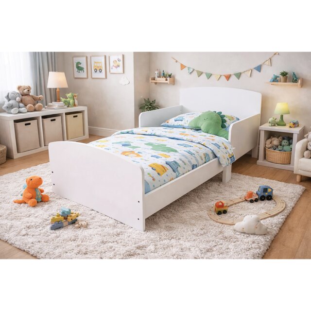 Kids Toddler Bed Frame with Safety Rails, White