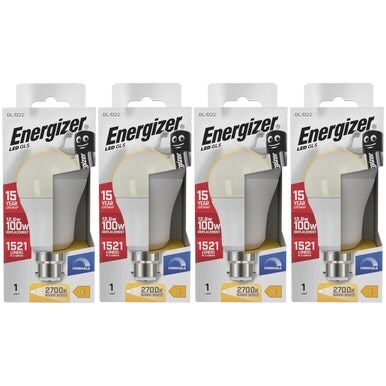 Energizer LED GLS B22 1521lm 12.6W 2700K (Warm White) Dimmable Light Bulb - Pack of 4
