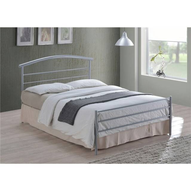 "Chrome Footed Sand Fabric Bed Frame - Double 4ft 6"""