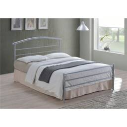 "Chrome Footed Sand Fabric Bed Frame - Double 4ft 6"""