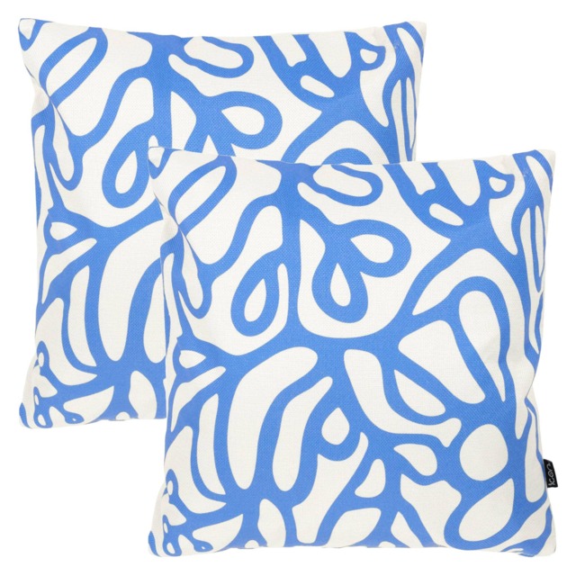 Cushion 43x43 Kyoto Fabric - Squiggle Leaf Blue