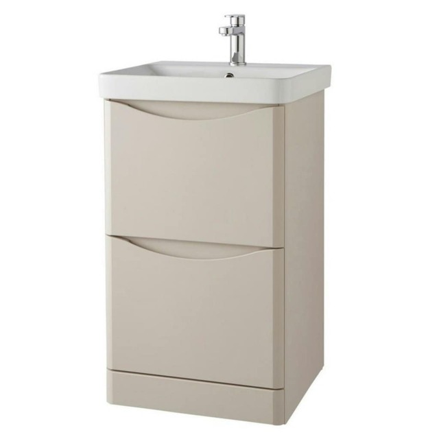 Bathroom Floor Standing 2-Drawer Vanity Unit with Basin 500mm Wide - Cashmere - (Arch) - Brassware Not Included Grey Grey 1
