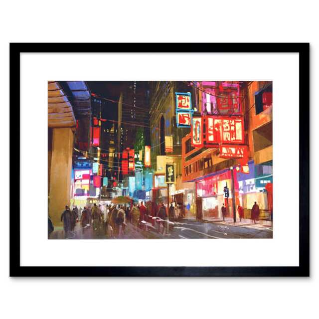 "City New York Chinatown 9x7"" Black Framed Wall Art Print"