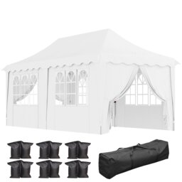 Outsunny 3 x 6m Pop Up Gazebo with Sides, UPF50 Height Adjustable Marquee Party Tent, Wedding Canopy, Instant Event Shelter with Carry Bag and Sand Bags for Garden, White