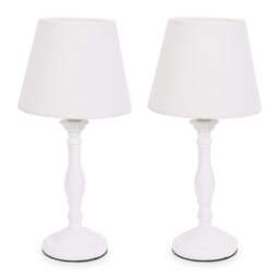 ValueLights Sara Pair of - White Wood Candlestick Table Lamp with a Tapered Shade White
