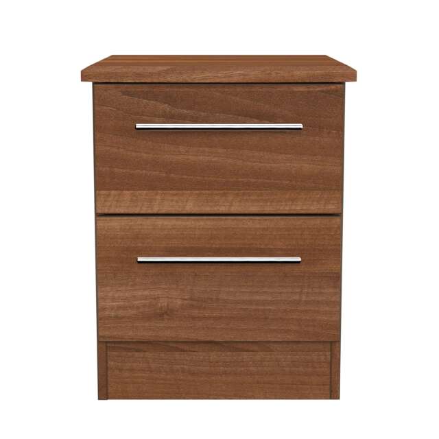 Carlton 2 Drawer Compact Bedside Cabinet in Noche Walnut (Ready Assembled) Brown Noche Walnut