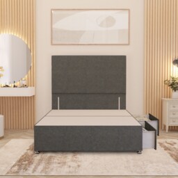 Divan Bed Base with 2 Drawers & Plain Floor Standing Headboard Linen Fabric Grey Grey