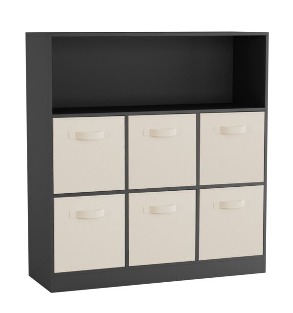 Wide 7-Cube Bookcase With Drawers Black Black & Cream 1