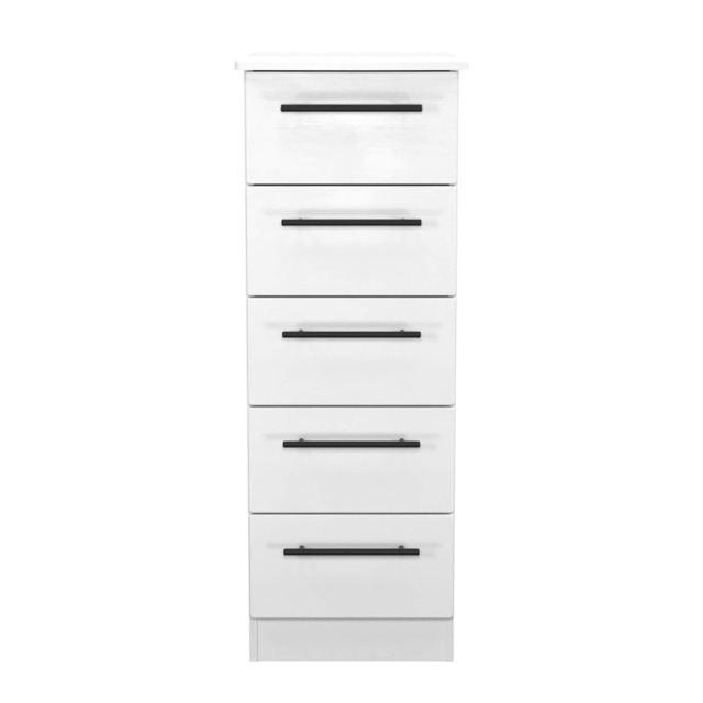 Howard 5 Drawer Tall Bedside Cabinet in White Ash (Ready Assembled) White White Ash