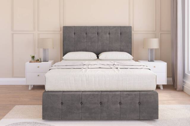 Sloomy Cambridge Slate Naples Divan Bed Base 2 Drawers Right Side With 54 Inch Floor Standing Headboard & 12 Inch Matching Footboard Grey Slate Small Double 1