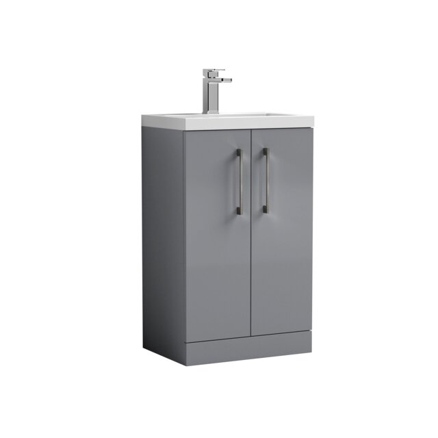 Balterley Level Compact Bathroom Cloakroom Vanity Basin Unit with Ceramic Basin, Handles Grey Satin Grey 840 x 510 x 360mm