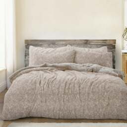 Velosso Teddy Marl Fluffy and Warm Fleece Duvet Cover Set Cream Natural Single