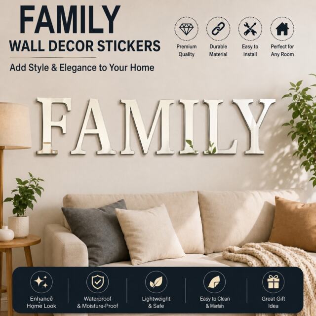 Home Wall Decor Stickers, Family Sign Wall Art Decals Self Adhesive Removable Decor for Home Kitchen
