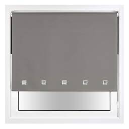FURNISHED Blackout Roller Blind with Square Eyelets and Metal Fittings Easy Fit Window Shade Grey Dark Grey (W) 95cm x (L) 210cm