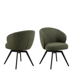 Darlene Dining Chair with Armrest and Swivel Function in Green