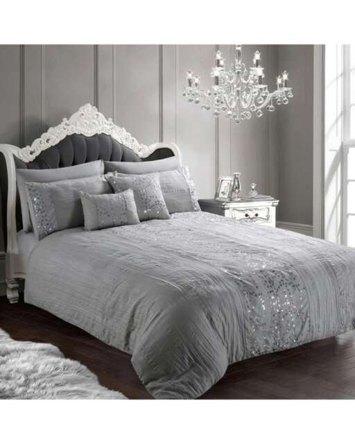 Intimates Amara Crinkle Pleated Sequin Duvet Cover & Pillowcase Set Silver Silver Single