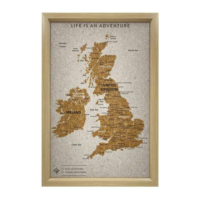 Splosh Travel Map Cork Board UK & Ireland Small Light Wood