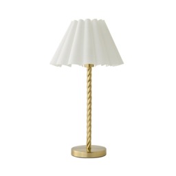 ValueLights Maura Brushed Gold Twist Table Lamp White Pleat Shade Gold