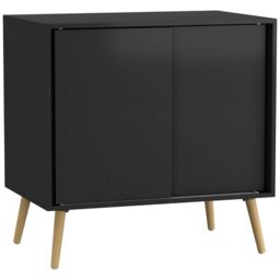 URBNLIVING 2 Sliding Door Cabinet With Wooden Legs Storage Unit Multi Black Carcass & Pine Legs H80 x W80 x D51.5 cm 1