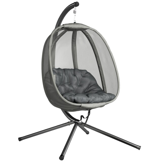 Outsunny Folding Hanging Egg Chair w/ Cushion and Stand for Indoor Outdoor Grey Grey Grey