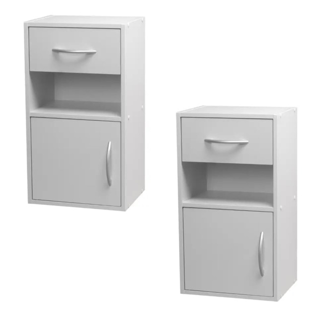 2-Pcs Wooden Bedside Cabinets with 1 Door & 1 Drawer White 1
