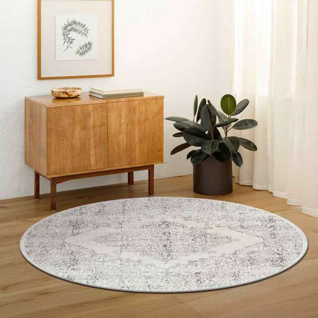 LIVABLISS Roma-Vintage Traditional Boho Round Rug Ø200 cm Off-White Grey Charcoal