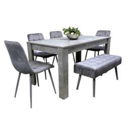 Grey Wooden Dining Table Set with 4 Chairs and 1 Bench Dining Kitchen Furniture