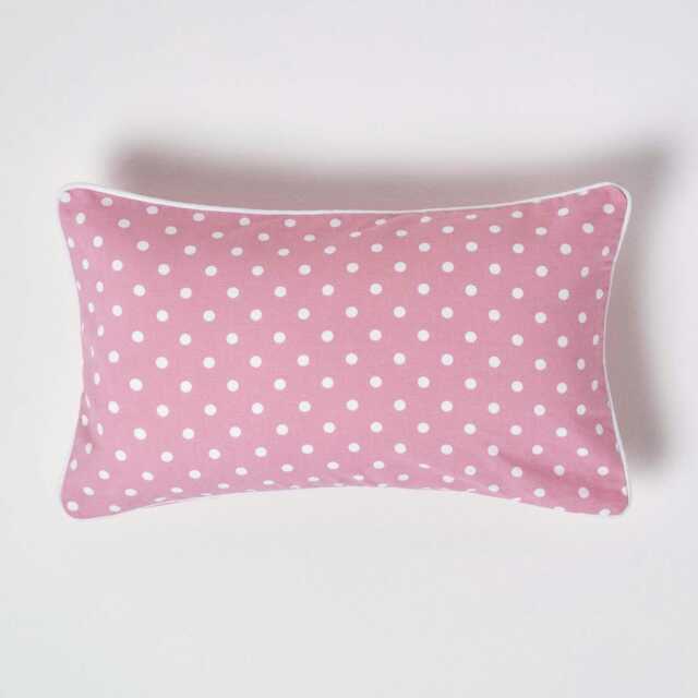 Homescapes Cotton Pink Polka Dots Rectangular Cushion Cover - 30 x 50 cm Pink Pink 30 x 50 cm