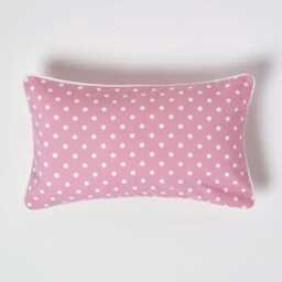 Homescapes Cotton Pink Polka Dots Rectangular Cushion Cover - 30 x 50 cm Pink Pink 30 x 50 cm