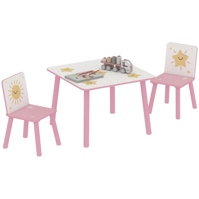 AIYAPLAY 3-Piece Kids Table and Chair Sets, Kids Table with 2 Chairs Set Furniture with Star Pattern for Boys and Girls, Bedroom, Nursery, Playroom, Pink Pink