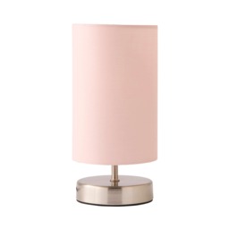 ValueLights Francis Brushed Chrome Touch Table Lamp Pink Shade and Bulb