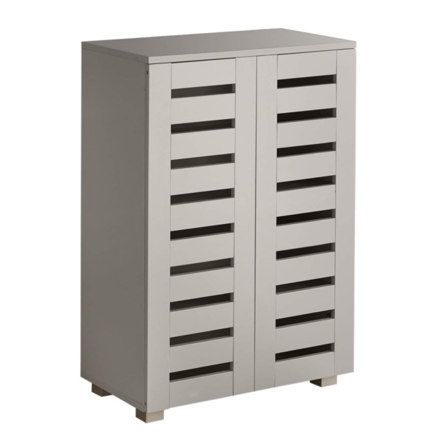 Oslo 2 Door Wooden Shoe Storage Cabinet Rack Stand Cupboard Slatted Doors Grey