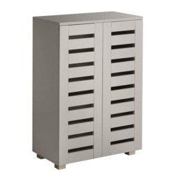 Oslo 2 Door Wooden Shoe Storage Cabinet Rack Stand Cupboard Slatted Doors Grey