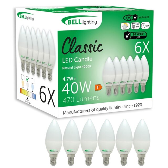 BELL Lighting E14 Dimmable LED Candle Natural White 4000K 4.7W Light Bulb