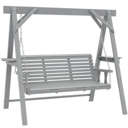 Outsunny 3 Seater Wooden Garden Swing Chair with Side Tables, Dark Grey Grey Dark Grey L