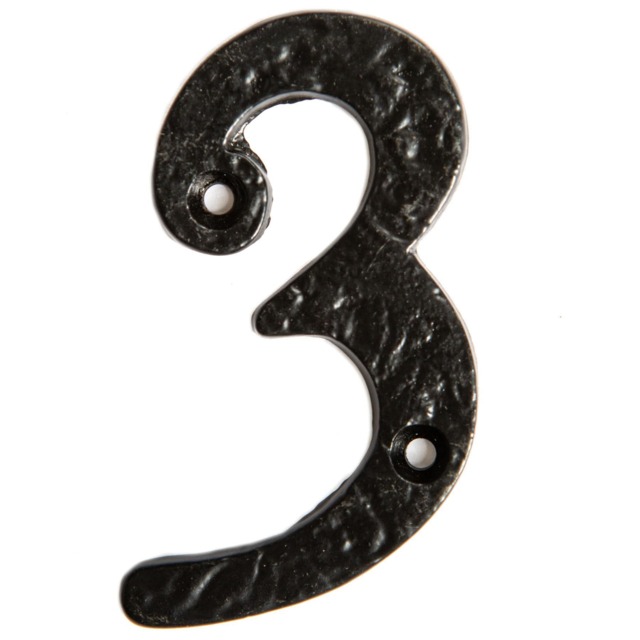 Hammer & Tongs Rustic Iron Numeral - Number 3 - H75mm - Black