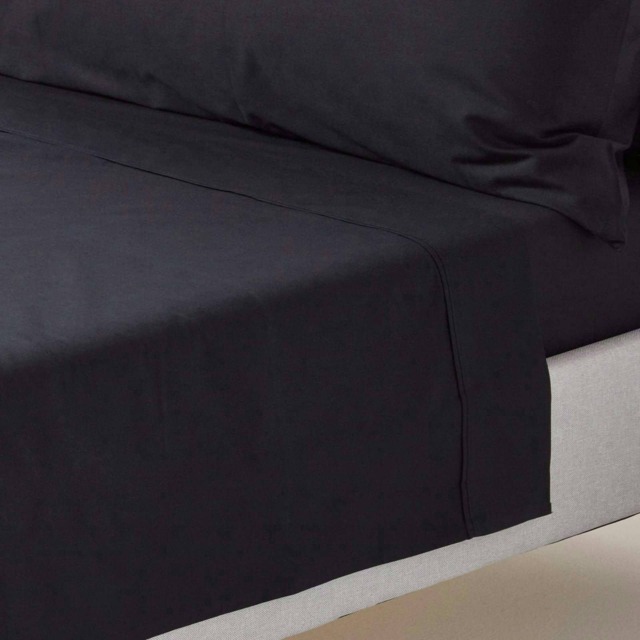 Homescapes Black Egyptian Cotton Flat Sheet 200 TC, Double Black Double