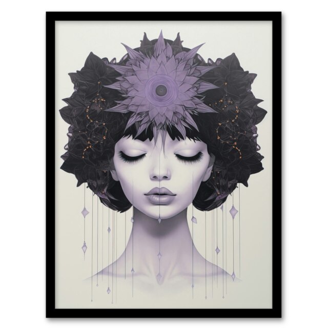 Love Lavender Lilac Portrait Meditate Home Decor Black Framed Wall Art Print A4