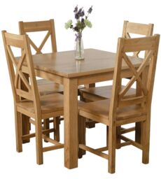 Oslo 90 x 90 cm Oak Small Dining Table and 4 Berkeley Oak Chairs Brown Brown