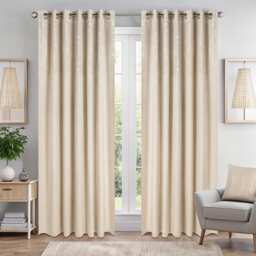 Triple Woven Blackout Velvet Ring Top Curtains with Cascading Diamante Studs 229cm x 183cm Cream Cream Cream 1