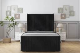"Sloomy Camden Black Naples Bed Frame With Mattress With 50"" Upholstered Wingback Headboard 4'6 Double"