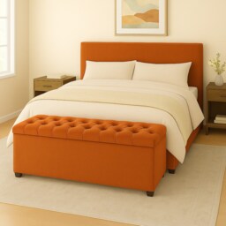 137cm Chesterfield Plush Velvet Burnt Orange Upholstered Storage Ottoman Bench - Deep Tufted Lid & Wooden Leg