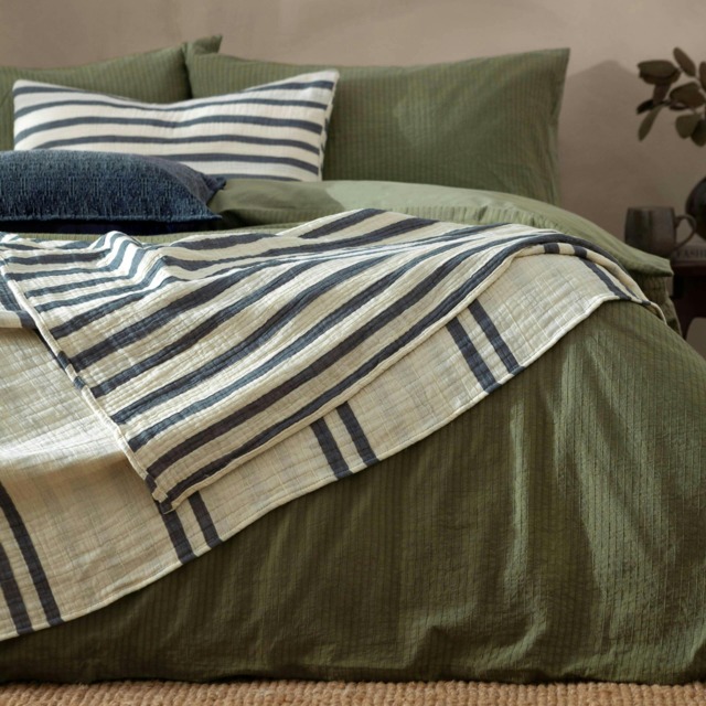 Yard Woven Striped 100% Cotton Dusk Blue Bedspread Multi