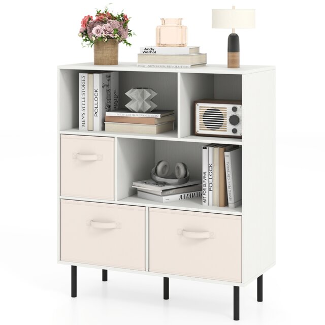 COSTWAY 6 Cube Bookshelf 3 Tier Bookcase with 3 Removable White